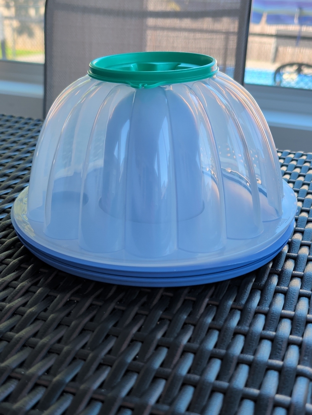 Plastic Party Cake Carrier Dome - White with Blue and Teal Accents
